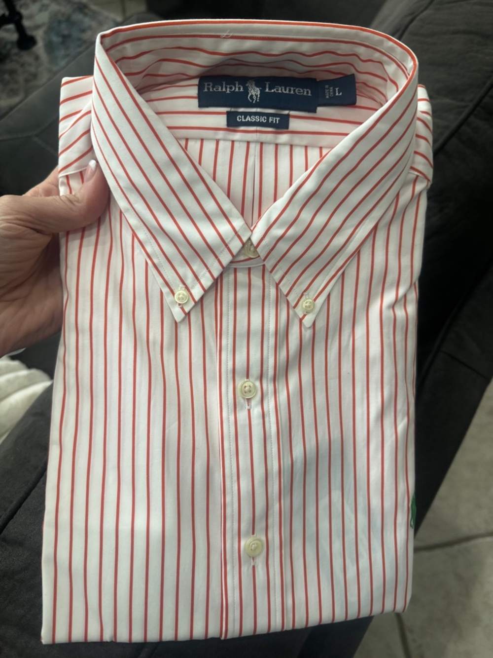NEW LARGE Ralph Lauren White & Orange Classic Fit Men's Dress Shirt Long sleeve